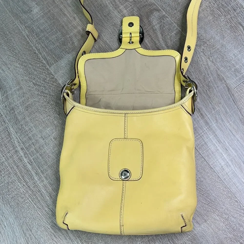 COACH Canary Yellow Crossbody Handbag Authentic Leather Flap Shoulder Bag F13355